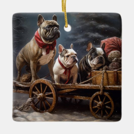 Franse Bulldog Sneeuw Slede Kerst Decoratie (Voorkant)