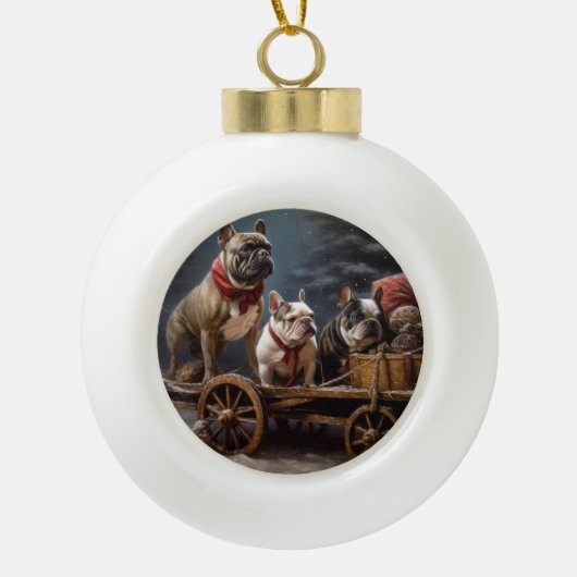 Franse Bulldog Sneeuw Slede Kerst Decoratie (Voorkant)