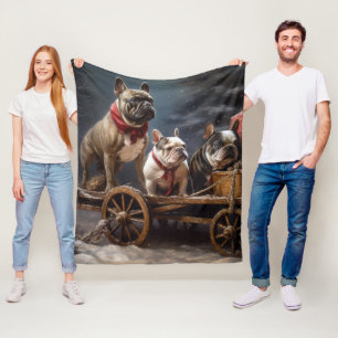 Franse Bulldog Sneeuw Slede Kerst Decoratie Fleece Deken