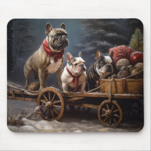 Franse Bulldog Sneeuw Slede Kerst Decoratie Muismat