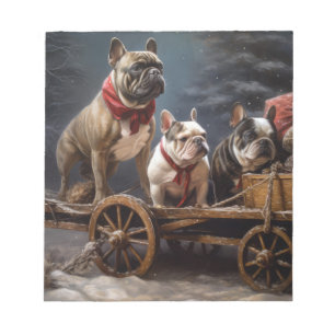 Franse Bulldog Sneeuw Slede Kerst Decoratie Notitieblok