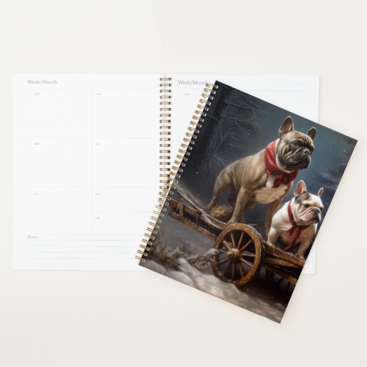Franse Bulldog Sneeuw Slede Kerst Decoratie Planner (Display)