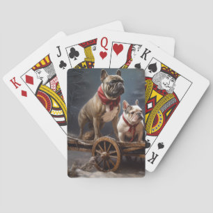 Franse Bulldog Sneeuw Slede Kerst Decoratie Pokerkaarten