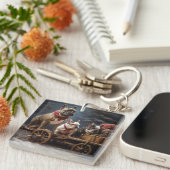 Franse Bulldog Sneeuw Slede Kerst Decoratie Sleutelhanger (Voorkant Rechts)
