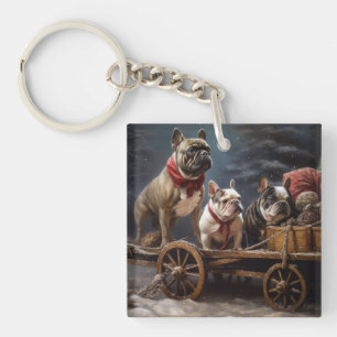 Franse Bulldog Sneeuw Slede Kerst Decoratie Sleutelhanger