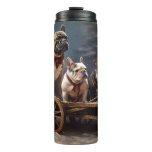 Franse Bulldog Sneeuw Slede Kerst Decoratie Thermosbeker