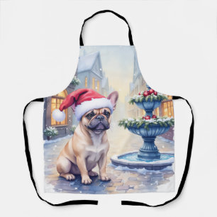 Franse Bulldog Sneeuwstad Fontein Kerstman Kerstmi Schort