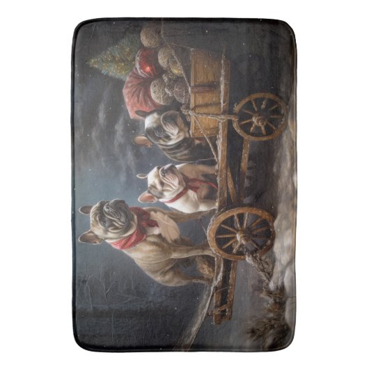 Franse Bulldog Snowy Sleigh Kerst Decor Badmat (Voorkant Verticaal)