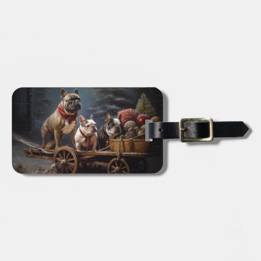 Franse Bulldog Snowy Sleigh Kerst Decor Bagagelabel (Voorkant horizontaal)