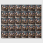 Franse Bulldog Snowy Sleigh Kerst Decor Cadeaupapier (Vlak)