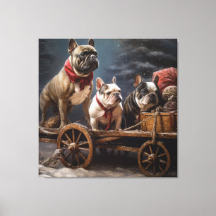 Franse Bulldog Snowy Sleigh Kerst Decor Canvas Afdruk