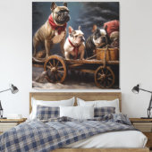 Franse Bulldog Snowy Sleigh Kerst Decor Canvas Afdruk (Insitu (Slaapkamer))