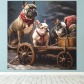 Franse Bulldog Snowy Sleigh Kerst Decor Canvas Afdruk (Insitu (Houten vloer))