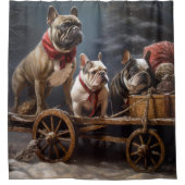 Franse Bulldog Snowy Sleigh Kerst Decor Douchegordijn (Voorkant)