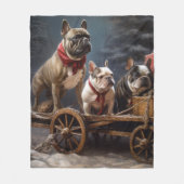 Franse Bulldog Snowy Sleigh Kerst Decor Fleece Deken (Voorkant)
