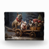 Franse Bulldog Snowy Sleigh Kerst Decor Fotoblokken (Voorkant)