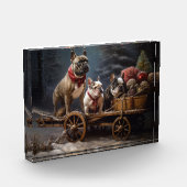 Franse Bulldog Snowy Sleigh Kerst Decor Fotoblokken (Links)