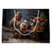 Franse Bulldog Snowy Sleigh Kerst Decor Groot Cadeauzakje (Voorkant)