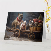 Franse Bulldog Snowy Sleigh Kerst Decor Kaart (Gele Bloem)