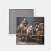 Franse Bulldog Snowy Sleigh Kerst Decor Magneet (Voorkant / Achterkant)
