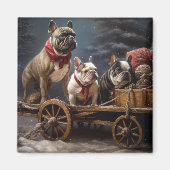 Franse Bulldog Snowy Sleigh Kerst Decor Magneet (Voorkant)