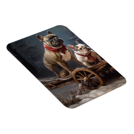 Franse Bulldog Snowy Sleigh Kerst Decor Magneet (Rechterzijde)