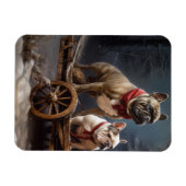 Franse Bulldog Snowy Sleigh Kerst Decor Magneet (Horizontaal)