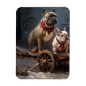 Franse Bulldog Snowy Sleigh Kerst Decor Magneet (Verticaal)