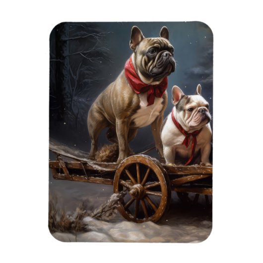 Franse Bulldog Snowy Sleigh Kerst Decor Magneet (Verticaal)