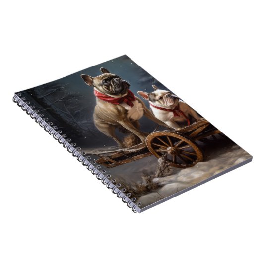 Franse Bulldog Snowy Sleigh Kerst Decor Notitieboek (Rechterzijde)