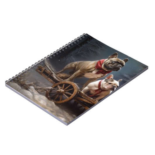 Franse Bulldog Snowy Sleigh Kerst Decor Notitieboek (Linkerzijde)