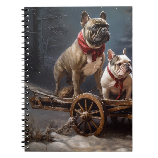 Franse Bulldog Snowy Sleigh Kerst Decor Notitieboek (Voorkant)