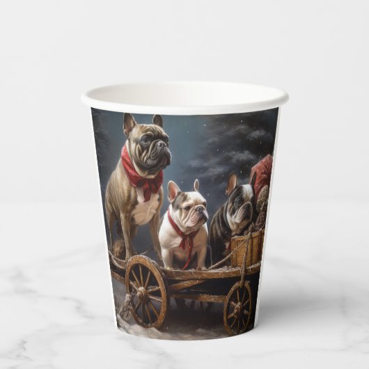 Franse Bulldog Snowy Sleigh Kerst Decor Papieren Bekers (Achterkant)