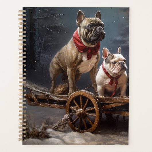 Franse Bulldog Snowy Sleigh Kerst Decor Planner (Voorkant)
