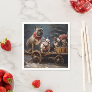 Franse Bulldog Snowy Sleigh Kerst Decor Servet