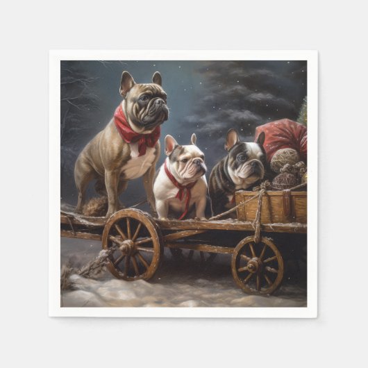 Franse Bulldog Snowy Sleigh Kerst Decor Servet (Voorkant)