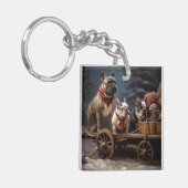 Franse Bulldog Snowy Sleigh Kerst Decor Sleutelhanger (Voorkant Links)