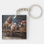Franse Bulldog Snowy Sleigh Kerst Decor Sleutelhanger (Achterkant)