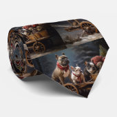 Franse Bulldog Snowy Sleigh Kerst Decor Stropdas (Opgerold)