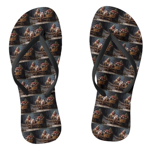 Franse Bulldog Snowy Sleigh Kerst Decor Teenslippers (Voetbed)