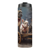 Franse Bulldog Snowy Sleigh Kerst Decor Thermosbeker (Voorkant)
