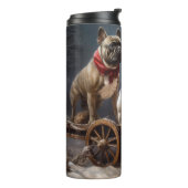 Franse Bulldog Snowy Sleigh Kerst Decor Thermosbeker (Gedraaid links)
