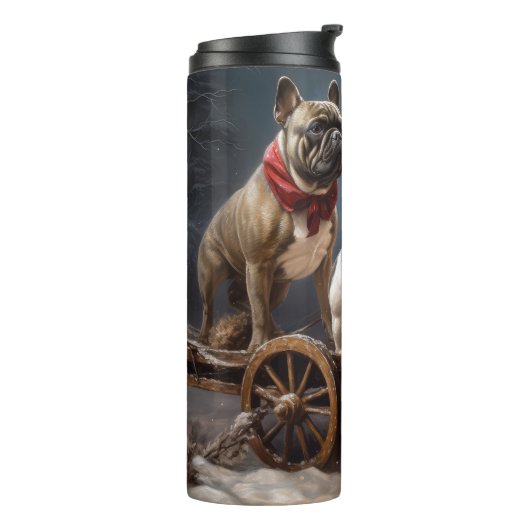 Franse Bulldog Snowy Sleigh Kerst Decor Thermosbeker (Gedraaid links)