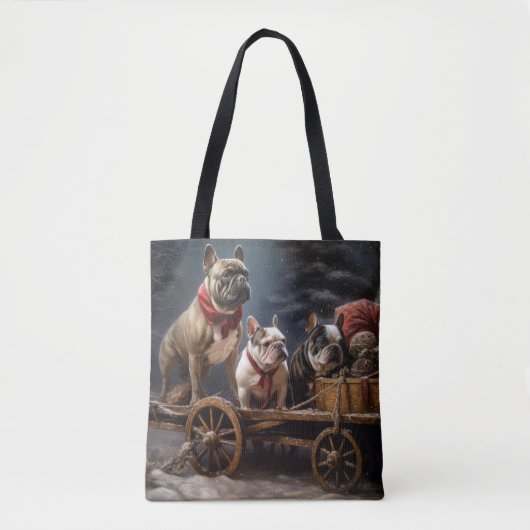 Franse Bulldog Snowy Sleigh Kerst Decor Tote Bag (Voorkant)