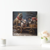 Franse Bulldog Snowy Sleigh Kerst Decor Vierkante Klok (Huis)