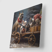 Franse Bulldog Snowy Sleigh Kerst Decor Vierkante Klok (Hoek)