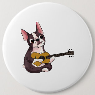 Franse Bulldog-spelgitaar Funny Guitarist Ronde Button 6,0 Cm