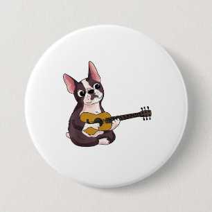 Franse Bulldog-spelgitaar Funny Guitarist Ronde Button 7,6 Cm