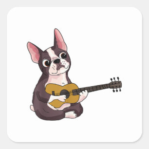 Franse Bulldog-spelgitaar Funny Guitarist Vierkante Sticker
