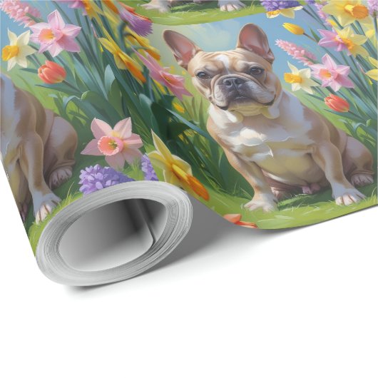 Franse Bulldog Spring Bloemen Schilderen Cadeaupapier (Rol Hoek)